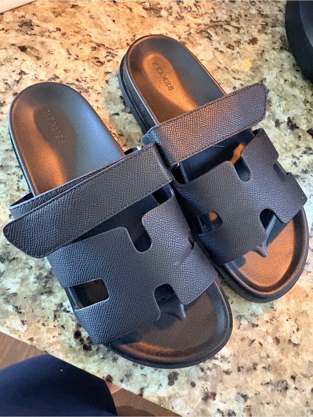 Black Textured Slide Sandals